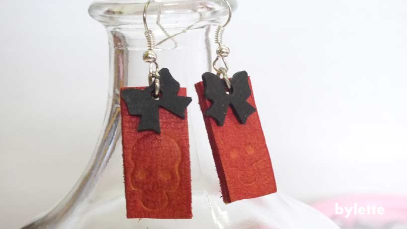 Earring leather red rockabilly knot